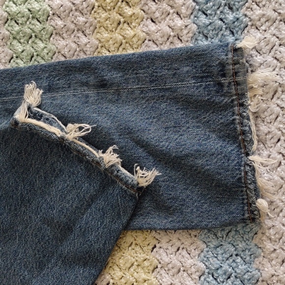 Agolde Size 27 Riley High Rise Straight Crop Button Fly Distressed Blue Jeans - Picture 15 of 16